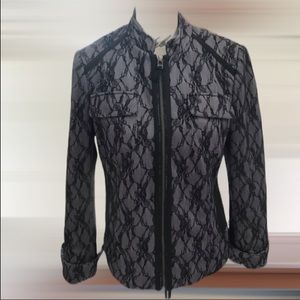 Tribal Black and Gray Lace Zip Up front Blazer